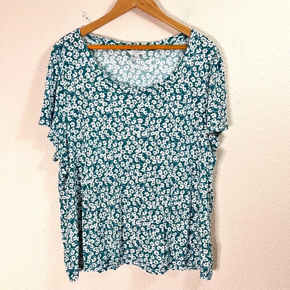 Lucky Brand Size 2XL Women Green Floral Modal Cotton Tunic Shirt Blouse Top